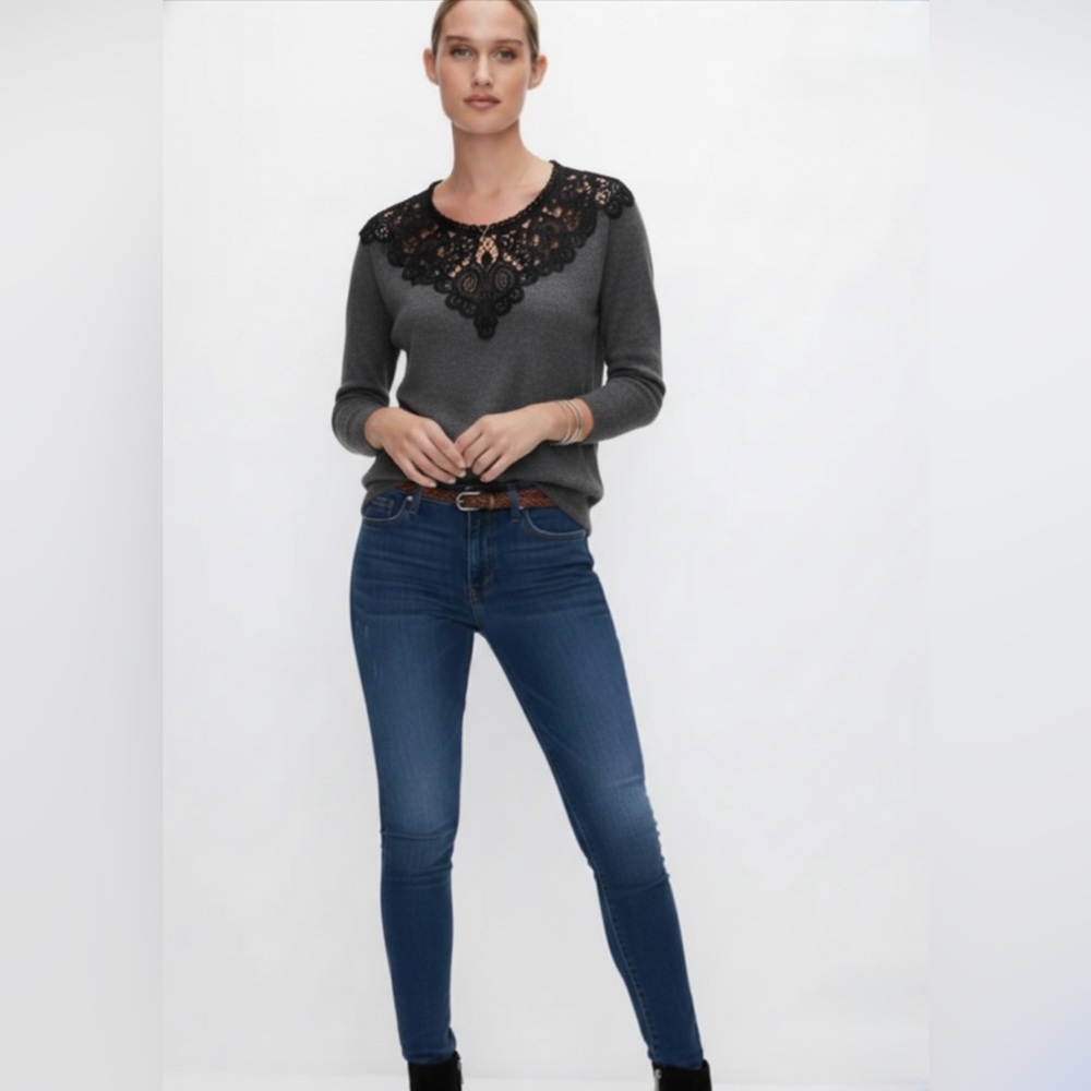 Beyond vintage charcoal lace sweater- SWIPE - Picture 1 of 8